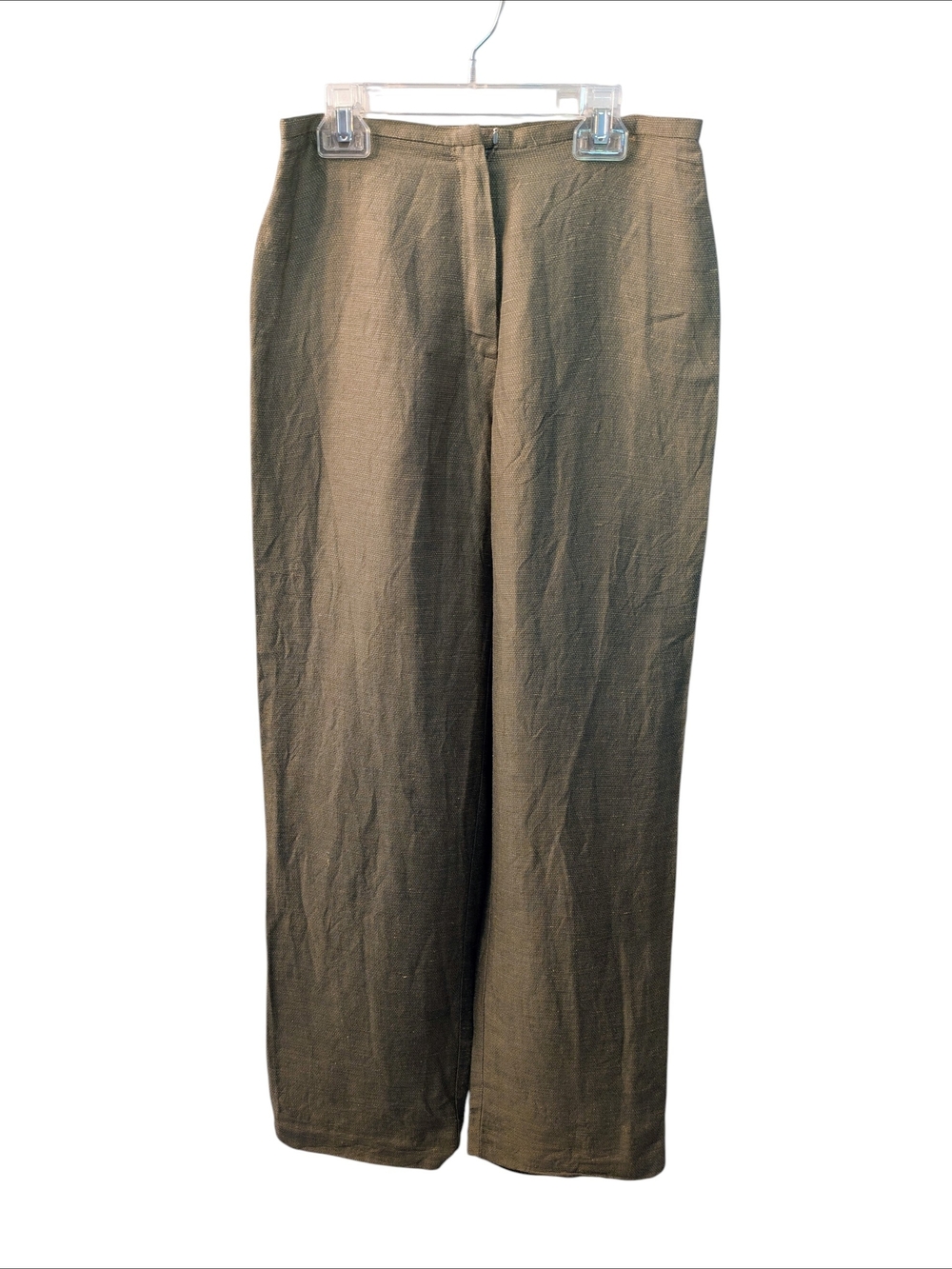 Olsen Collection High-Rise Olive Linen Blend  Straight-Leg Trousers